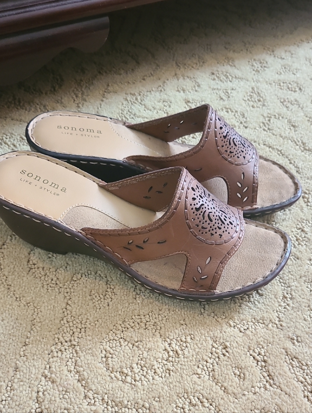 Sonoma Tan Perforated Leather Slide Mules